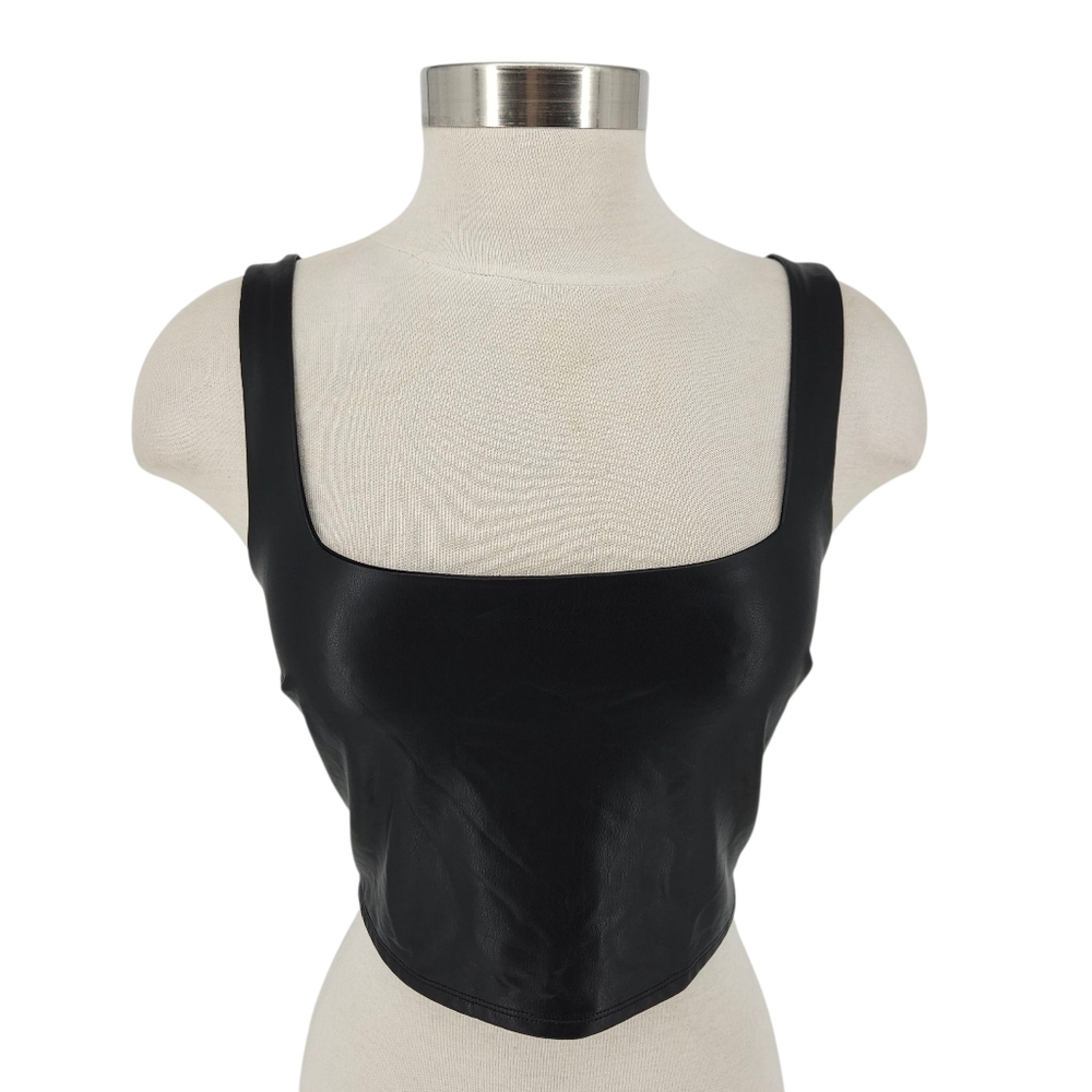 Express Body Contour Tank Top Black Faux Leather Sleeveless Cropped Shirt Small